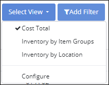 Select View menu open with a check mark beside the Cost Total view and a Configure option below