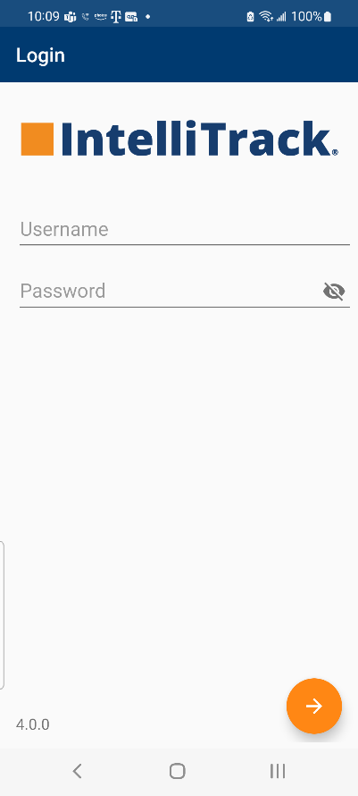 IntelliTrack Mobile login screen