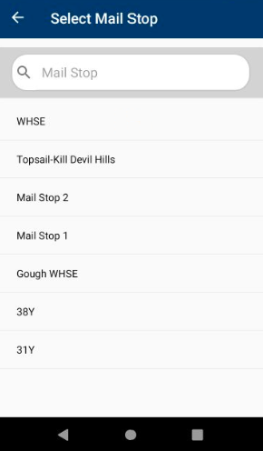 Select Mail Stop screen