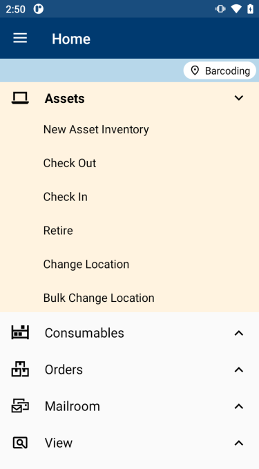 Assets menu expanded