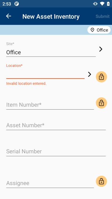 New Asset Inventory form with improved error messaging