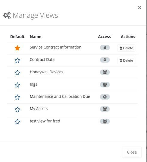 Manage Views popup
